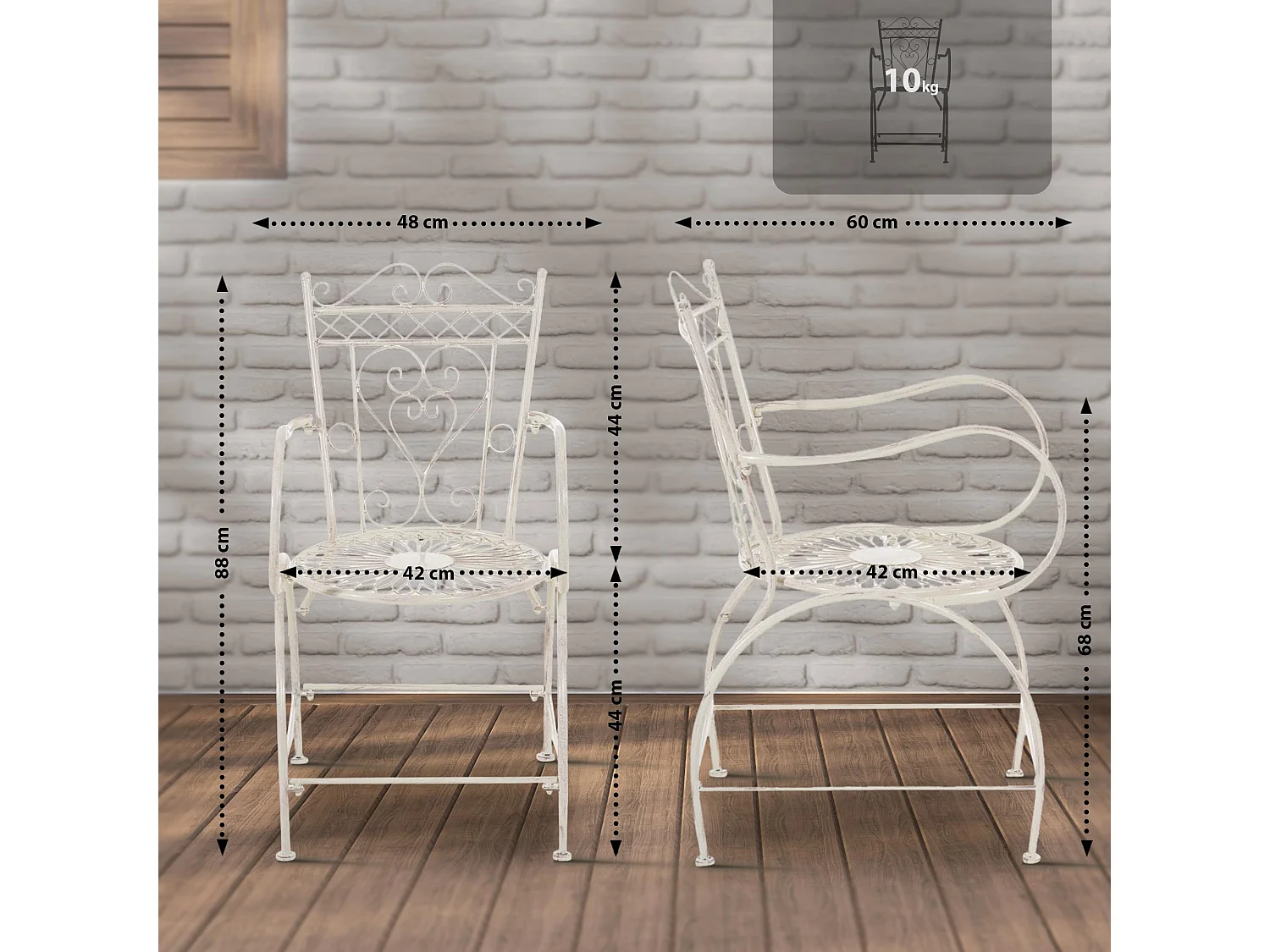 Silla de jardín - Metal & negro - Crema antiguo - Sheela