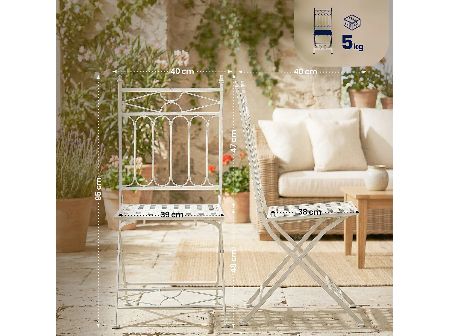 Chaises de jardin - Métal - Blanc antique - Asina