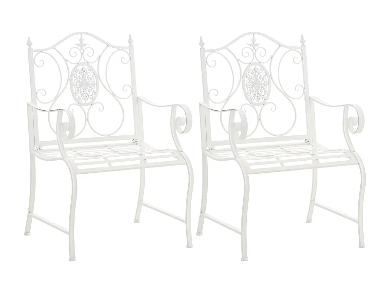 Lot de 2  Chaises de jardin - Métal & Chrome - Blanc - Punjab
