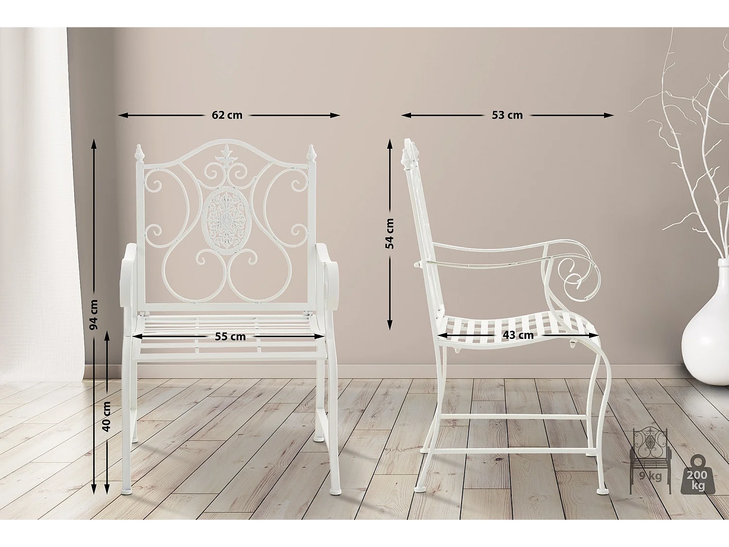 Lot de 2  Chaises de jardin - Métal - Blanc - Punjab