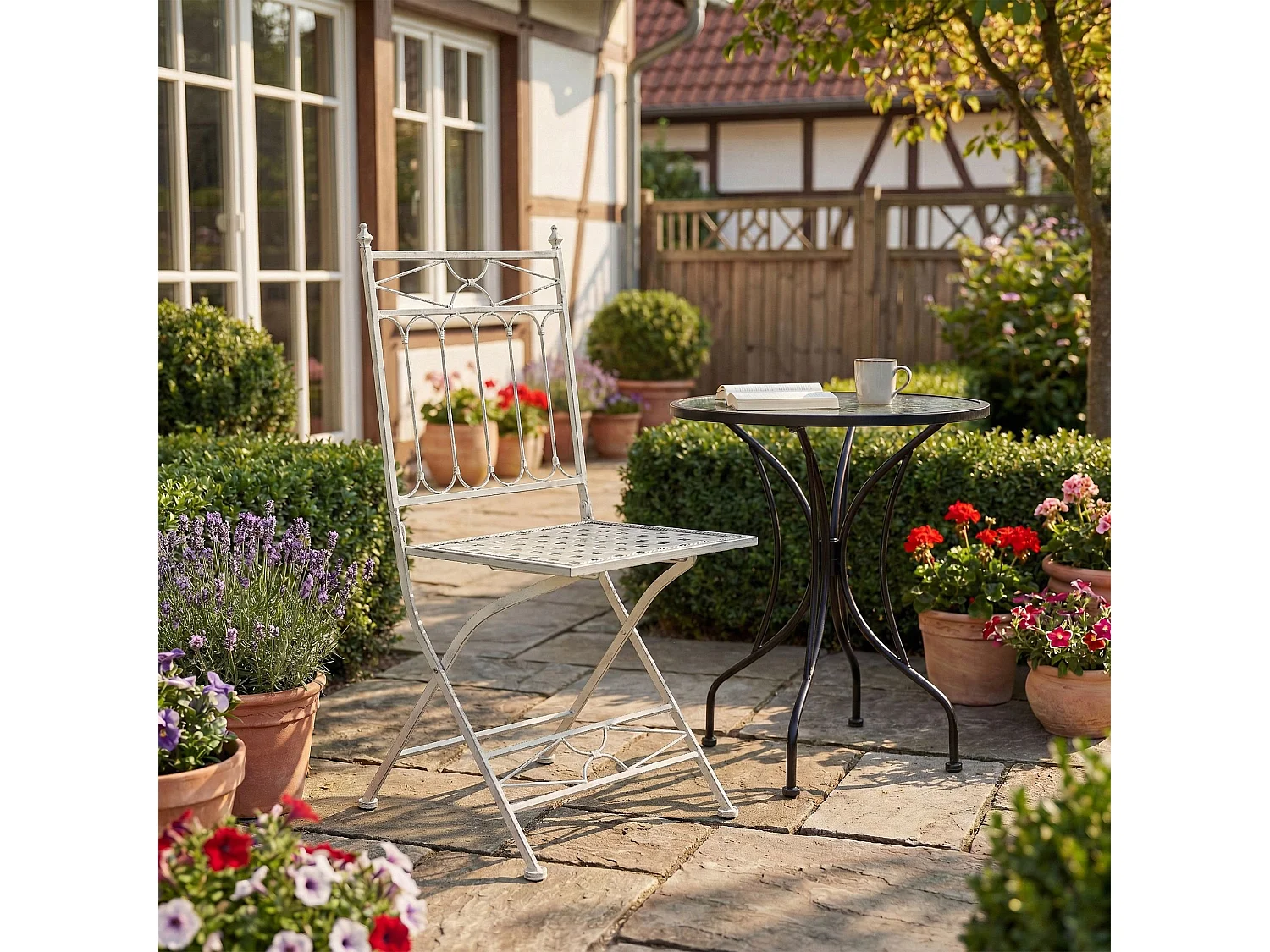 Lot de 2  Chaises de jardin - Métal - Blanc antique - Asina