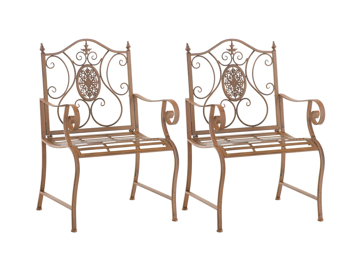Lot de 2  Chaises de jardin - Métal & Chrome - Marron antique - Punjab