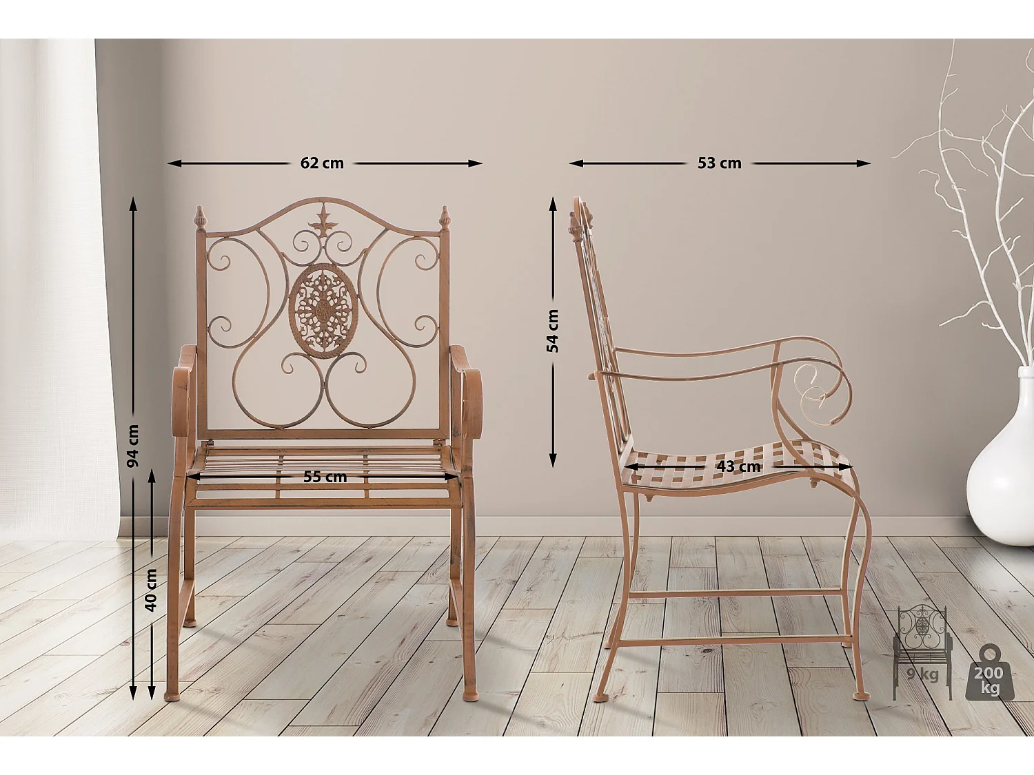 Lot de 2  Chaises de jardin - Métal - Marron antique - Punjab