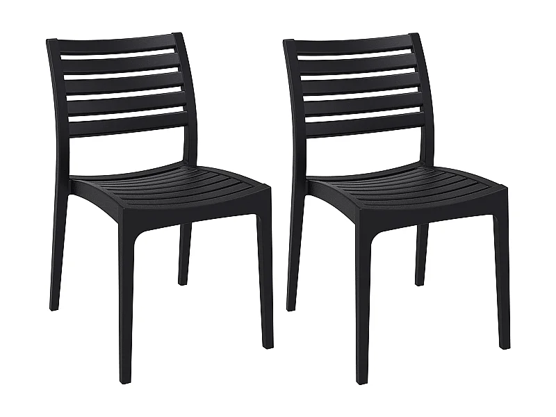 Lot de 2  Chaises de jardin - Plastique & Plastique - Noir - Ares