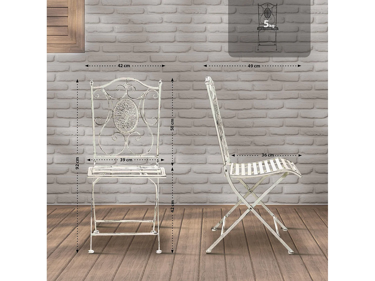 Tuinstoel - Metaal & natura - antiek/wit - Sibell