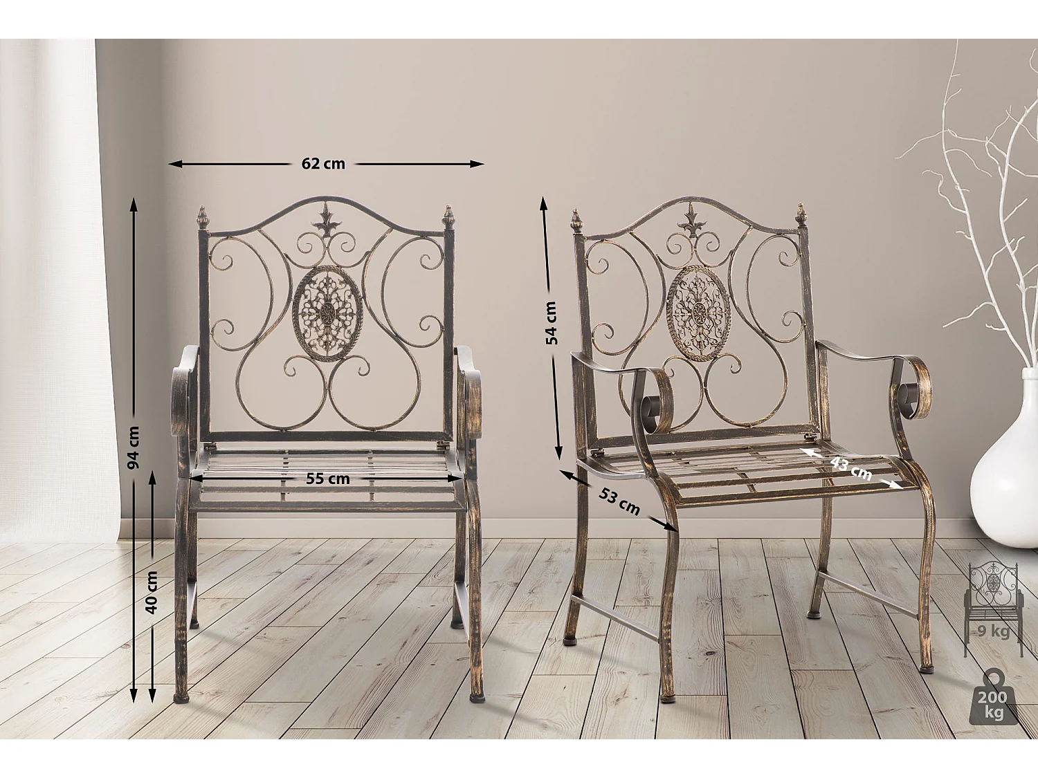 Lot de 2  Chaises de jardin - Métal - Bronze - Punjab