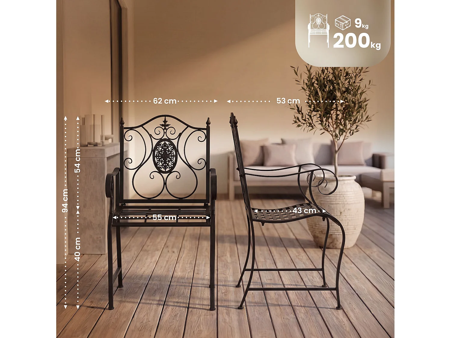Lot de 2  Chaises de jardin - Métal - Bronze - Punjab