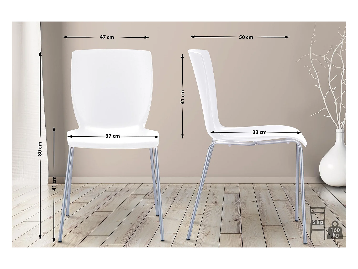 Lot de 2  Chaises de jardin - Plastique & Aluminium - Blanc - Mio