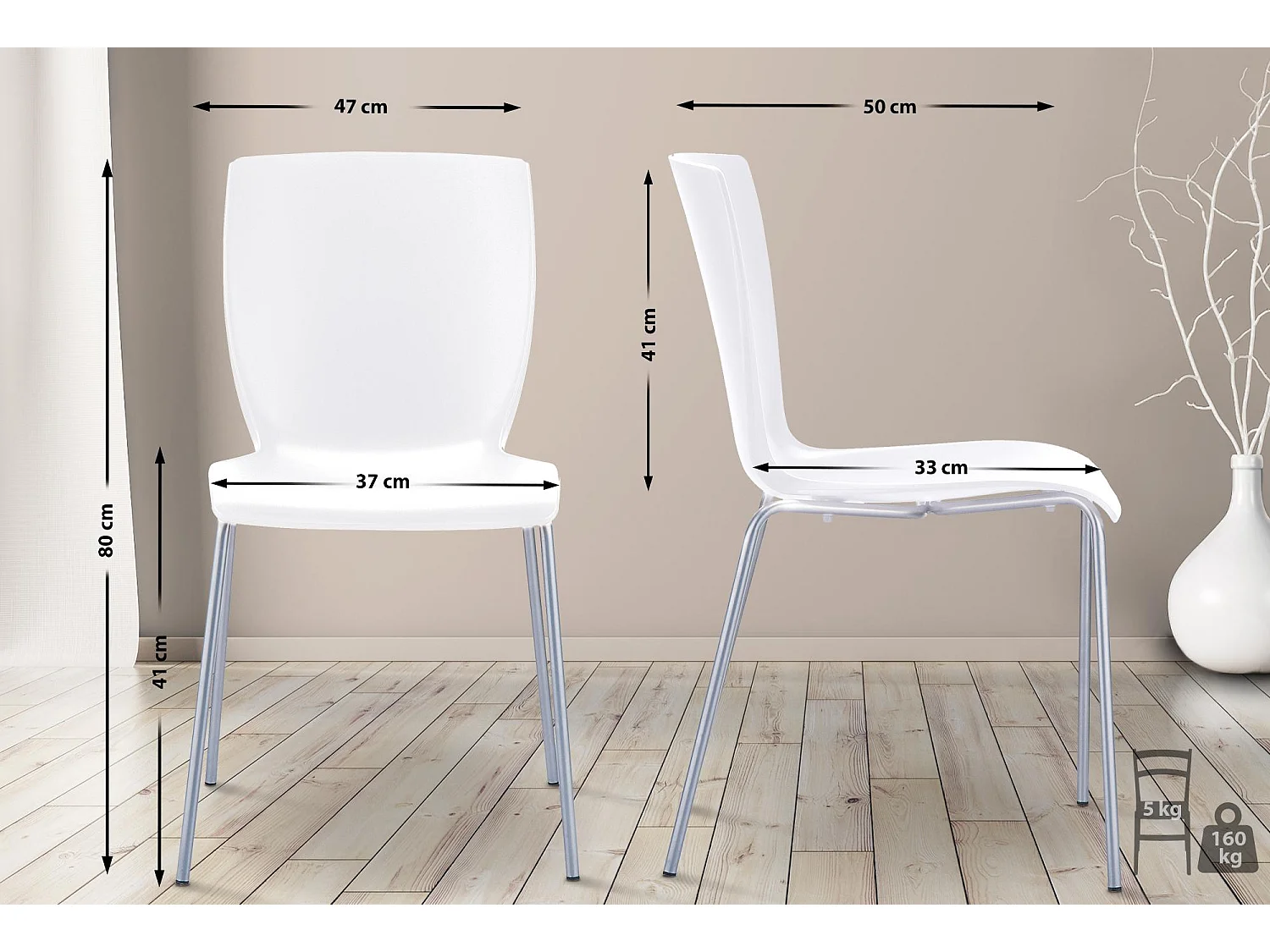 Lot de 2  Chaises de jardin - Plastique & Aluminium - Blanc - Mio