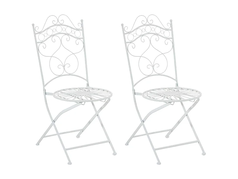 Lot de 2 Chaises de jardin - Métal & Fer galvanisé - Blanc - Indra