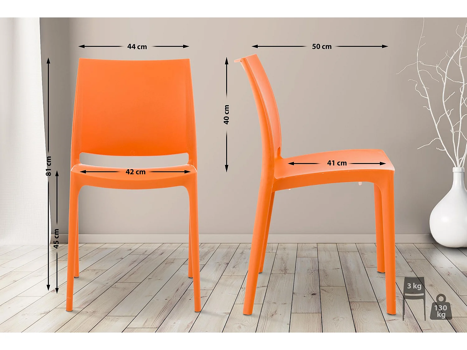 Lot de 2  Chaises de jardin - Plastique - Orange - Maya
