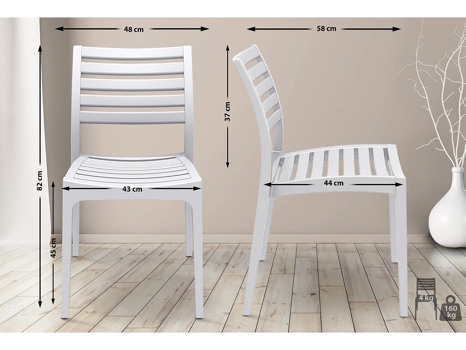 Lot de 2  Chaises de jardin - Plastique & Plastique - Blanc - Ares