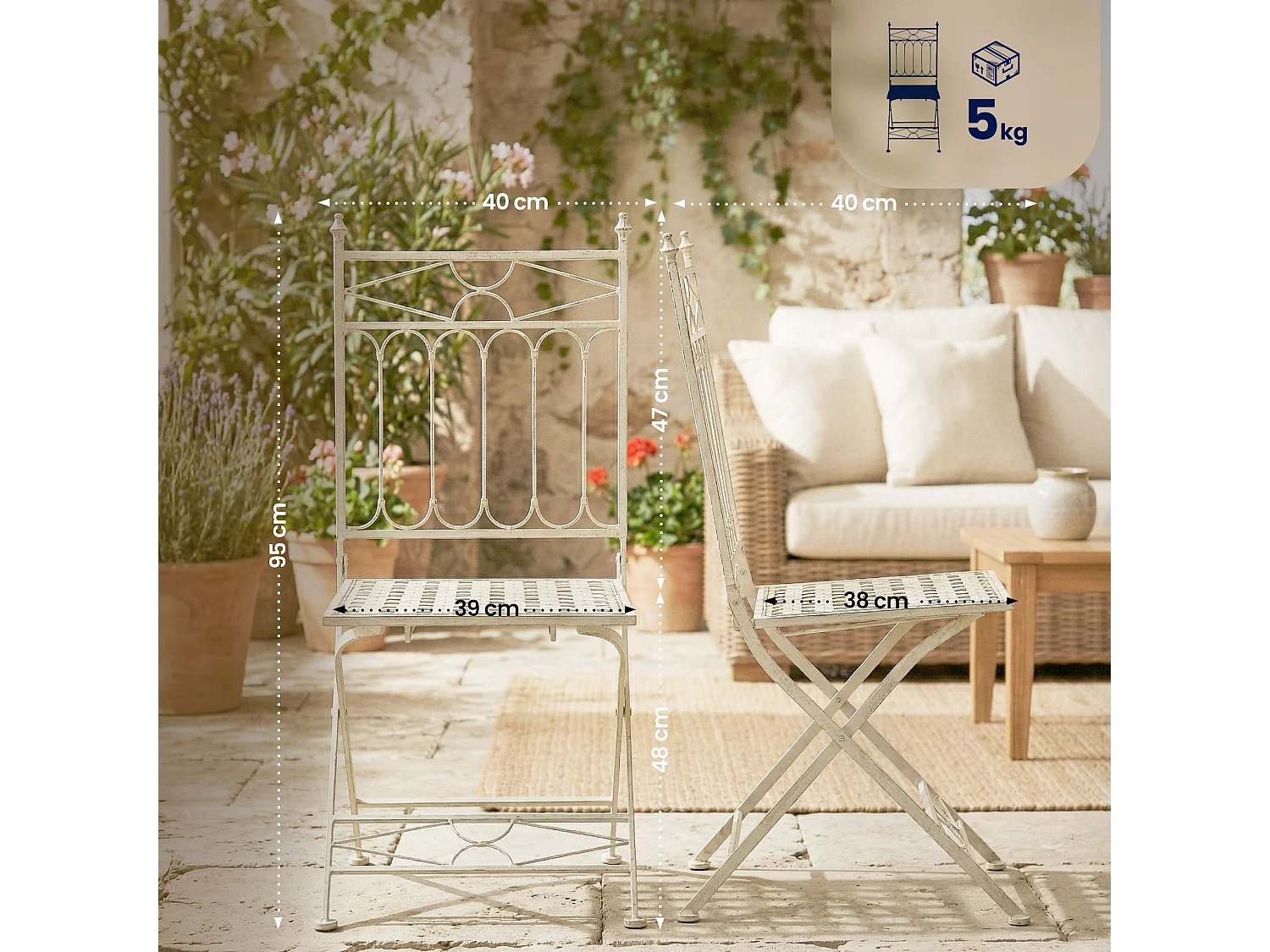 Chaises de jardin - Métal - Crème antique - Asina
