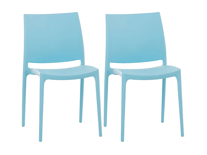 Lot de 2  Chaises de jardin - Plastique - Bleu clair - Maya