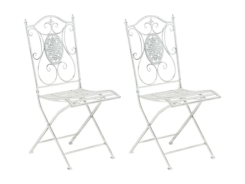 Lot de 2  Chaises de jardin - Métal - Blanc antique - Sibell