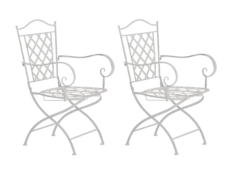2er Set Gartenstühle - Metall & Galvanisiertes Eisen - antik weiß - Adara