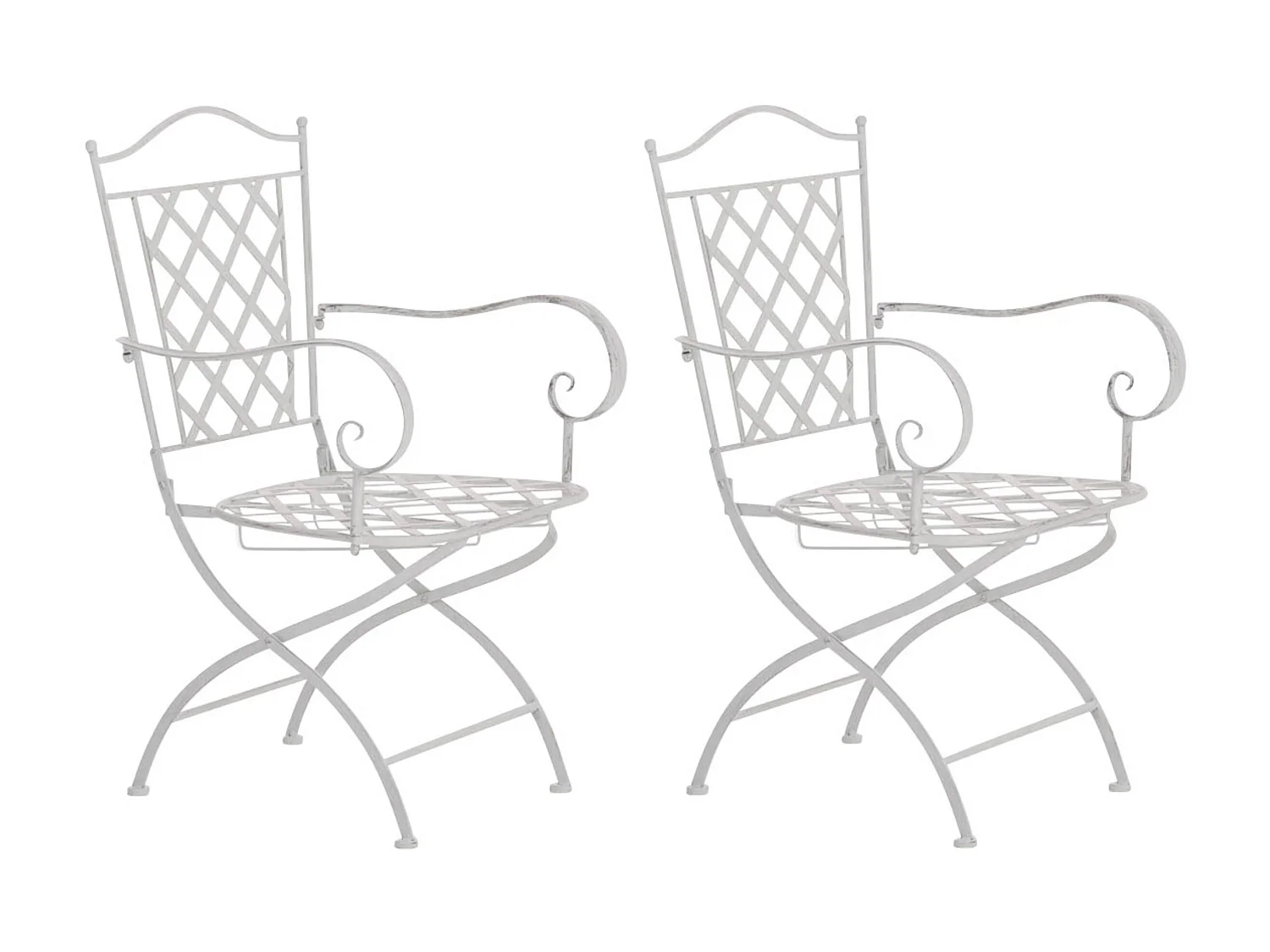 Lot de 2 Chaises de jardin - Métal & Fer galvanisé - Blanc antique - Adara