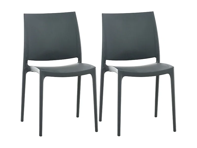 Lot de 2  Chaises de jardin - Plastique - Gris foncé - Maya