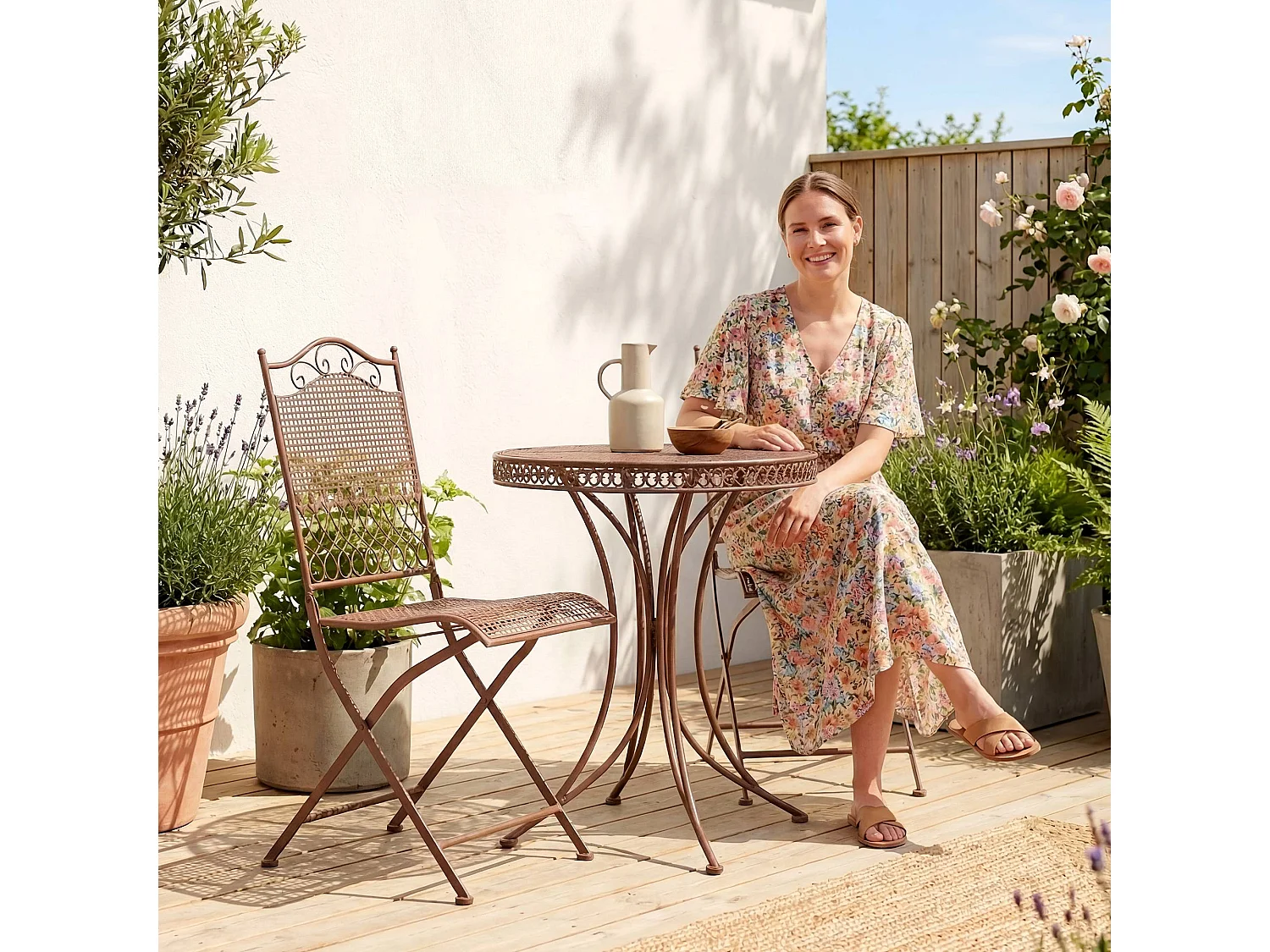 Lot de 2  Chaises de jardin - Métal - Marron antique - Kiran