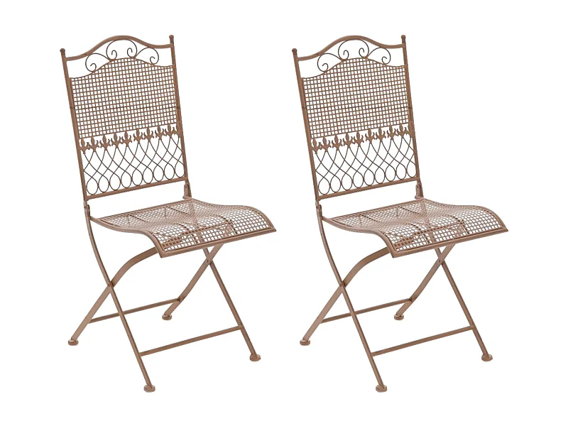 Lot de 2  Chaises de jardin - Métal - Marron antique - Kiran