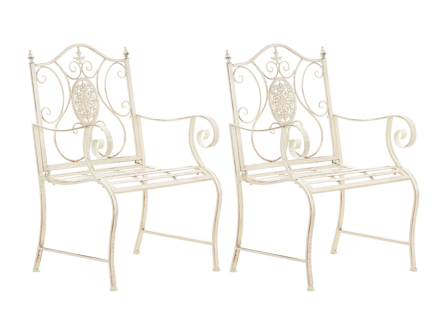 Lot de 2  Chaises de jardin - Métal & Chrome - Crème antique - Punjab