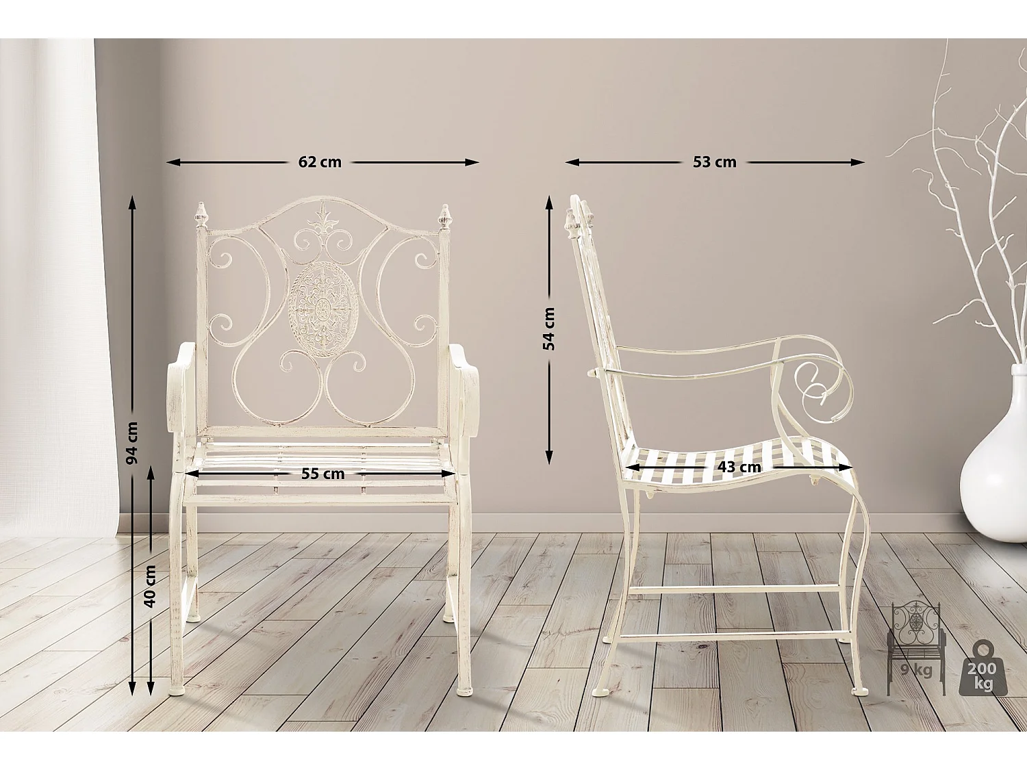 Lot de 2  Chaises de jardin - Métal & Chrome - Crème antique - Punjab