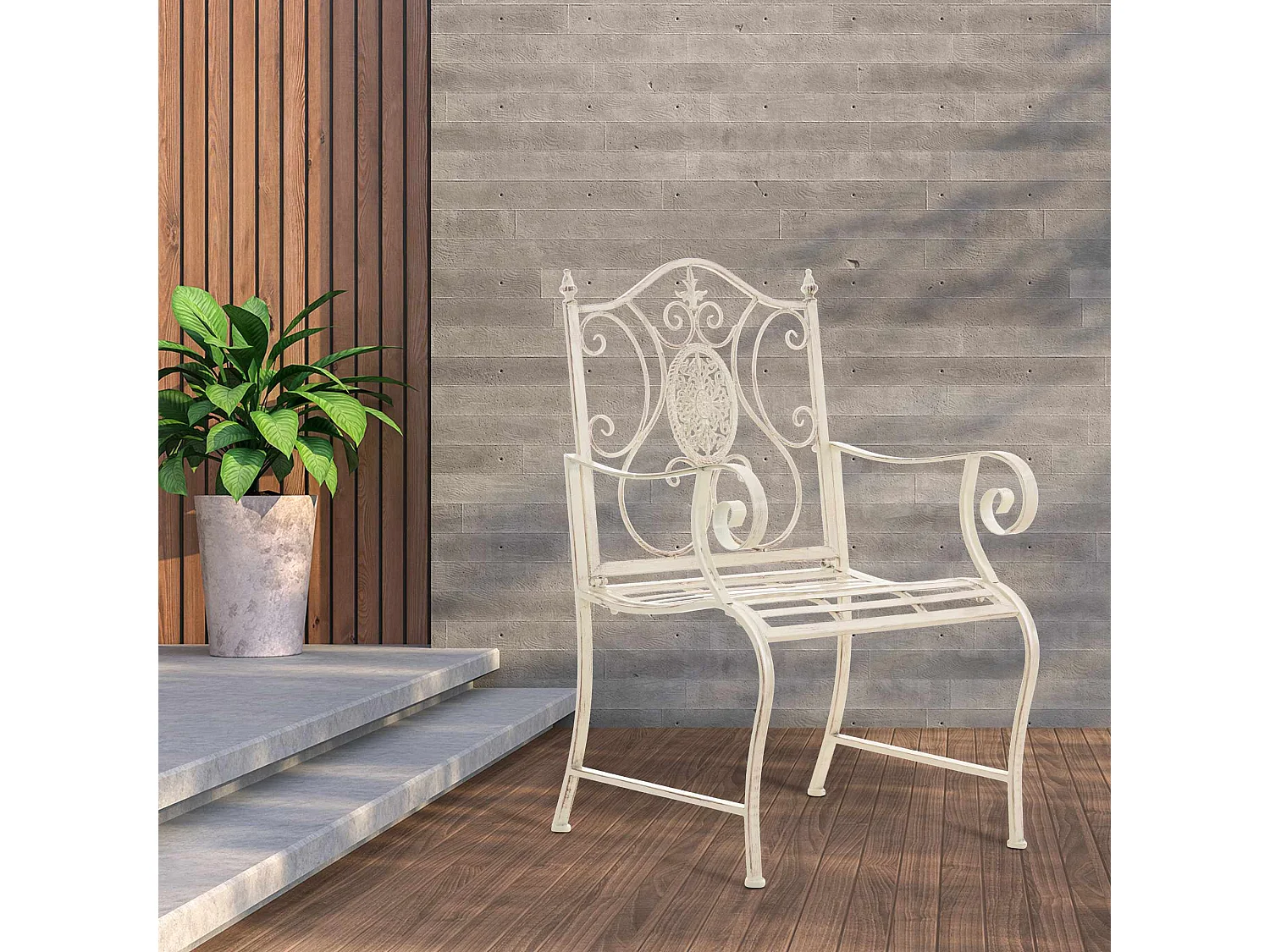Lot de 2  Chaises de jardin - Métal & Chrome - Crème antique - Punjab
