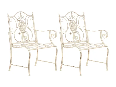 Lot de 2  Chaises de jardin - Métal & Chrome - Crème antique - Punjab