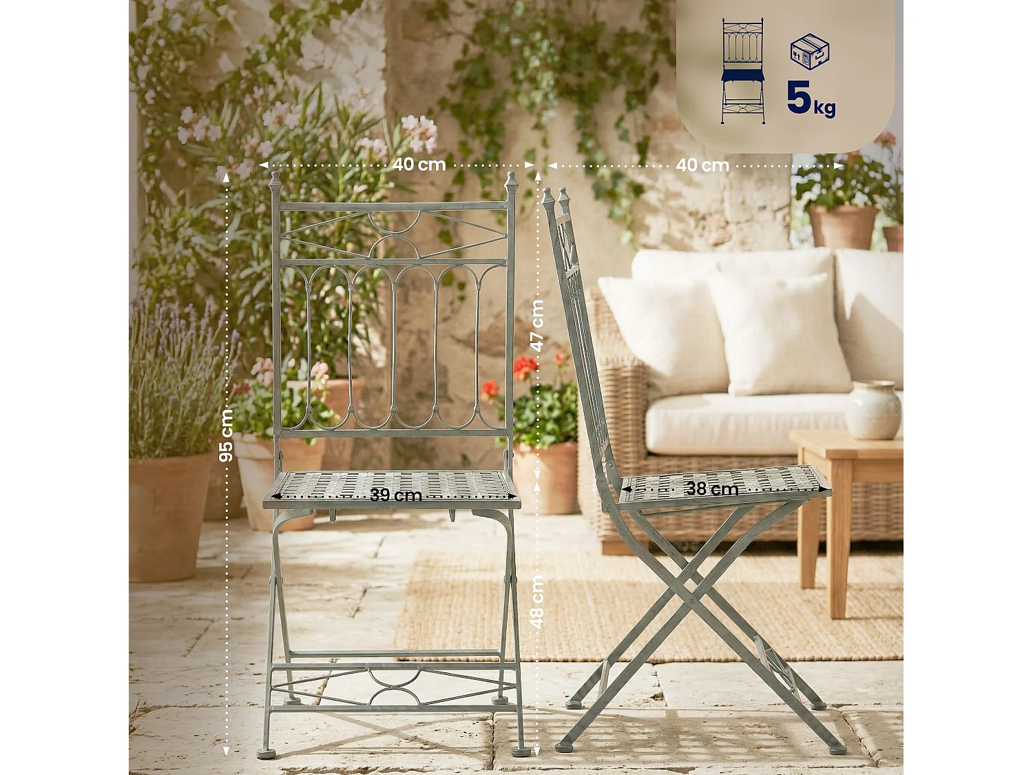 Chaises de jardin - Métal - Vert antique - Asina