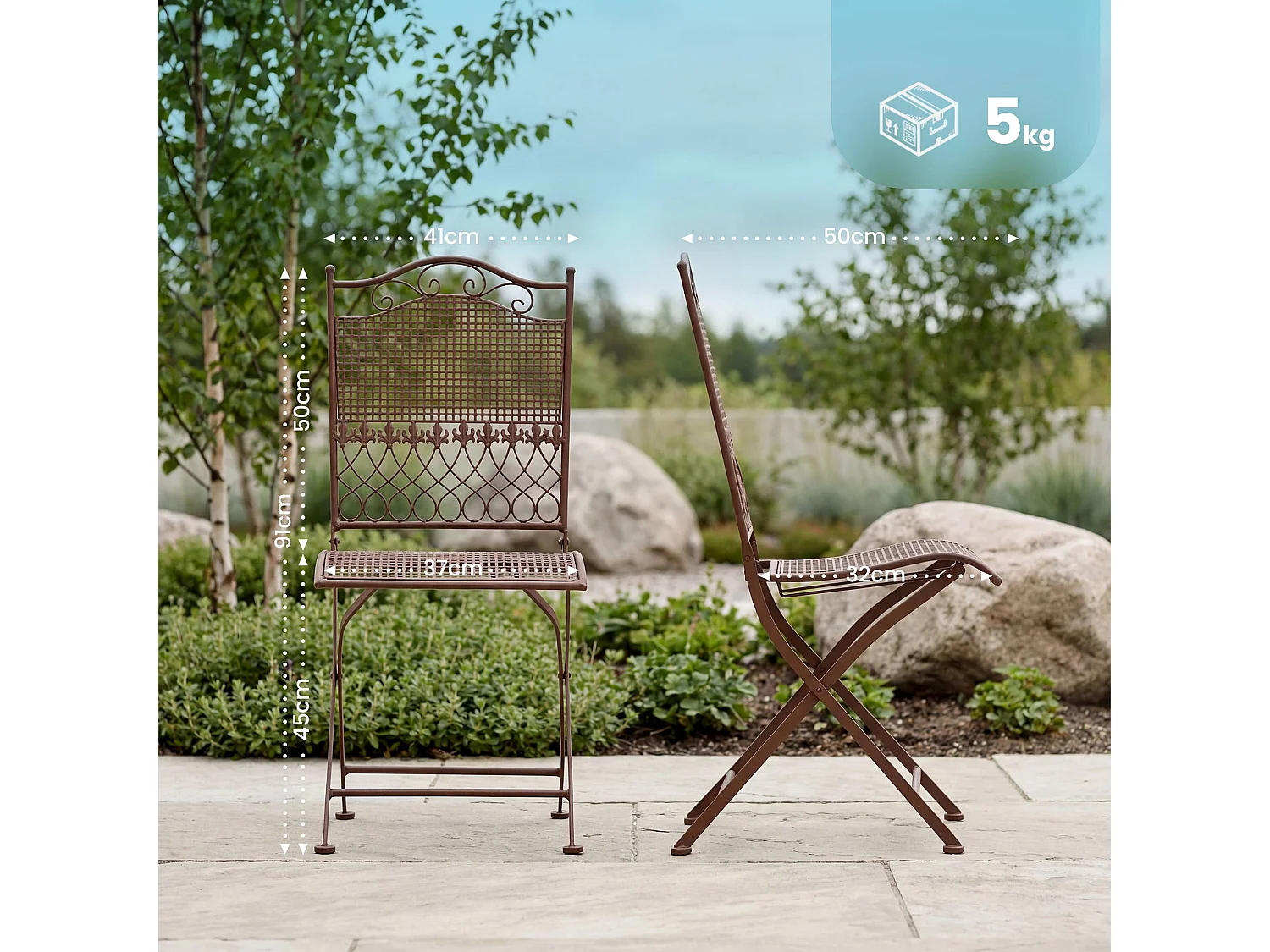 Gartenstuhl - Metall - antik braun - Kiran