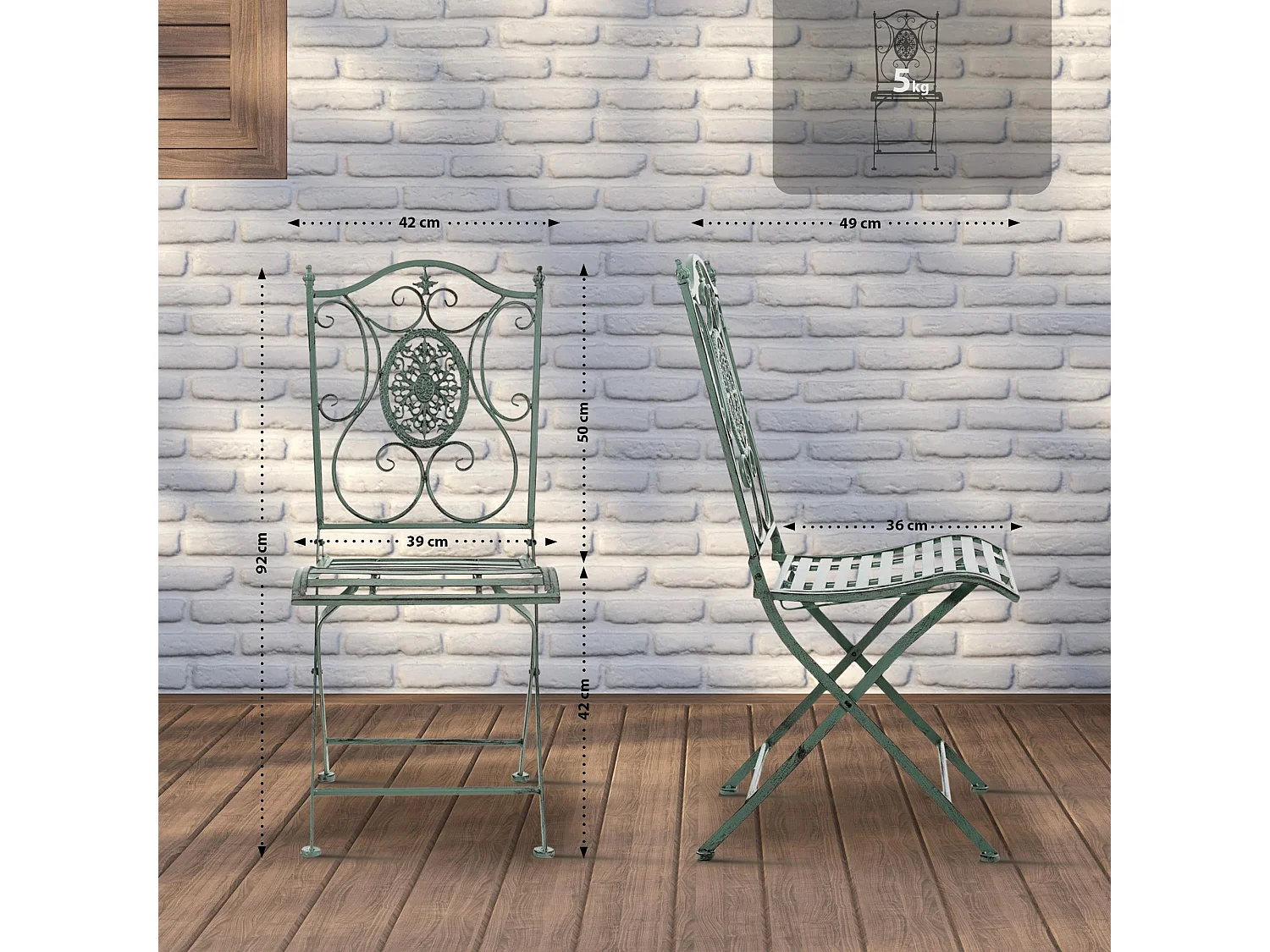 Lot de 2  Chaises de jardin - Métal - Vert antique - Sibell