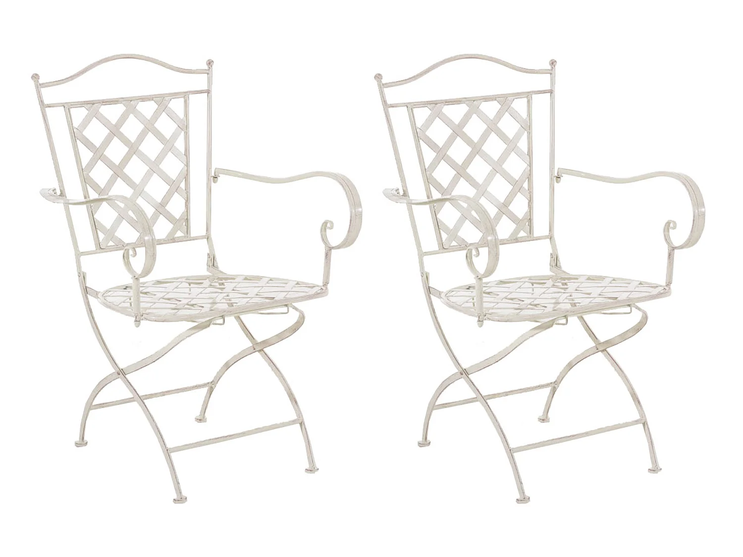 Lot de 2 Chaises de jardin - Métal & Fer galvanisé - Crème antique - Adara
