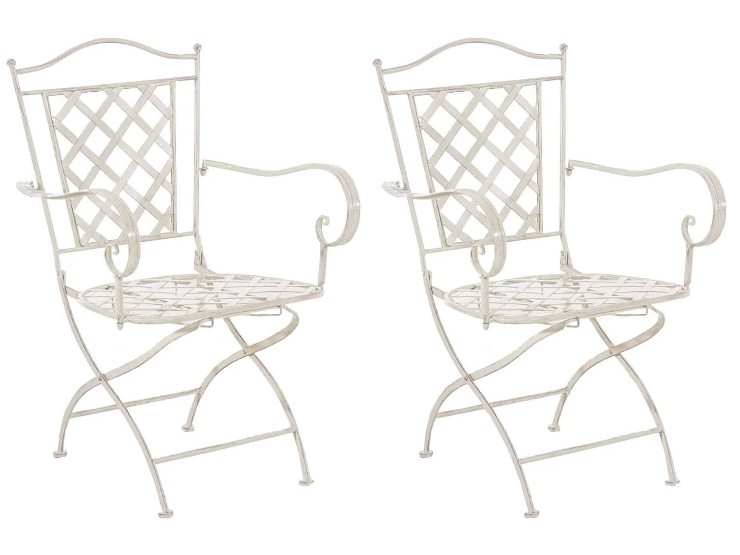 Lot de 2 Chaises de jardin - Métal & Fer galvanisé - Crème antique - Adara