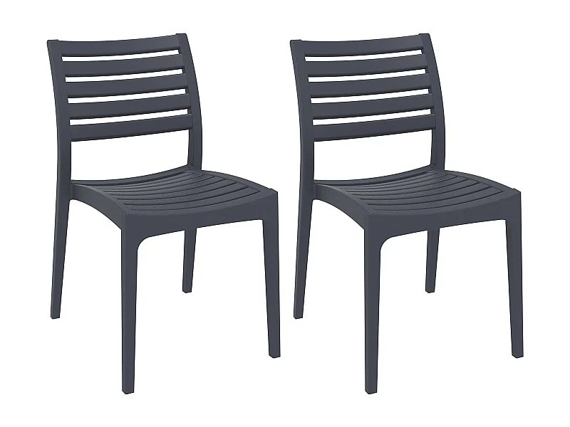 Lot de 2  Chaises de jardin - Plastique & Plastique - Gris foncé - Ares
