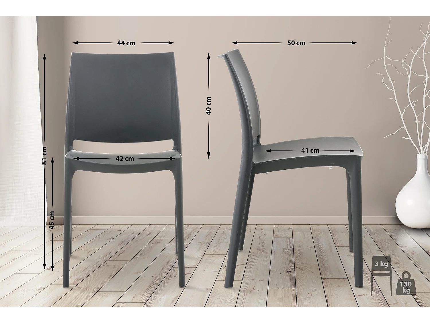 Chaises de jardin - Plastique & Chrome - Gris foncé - Maya