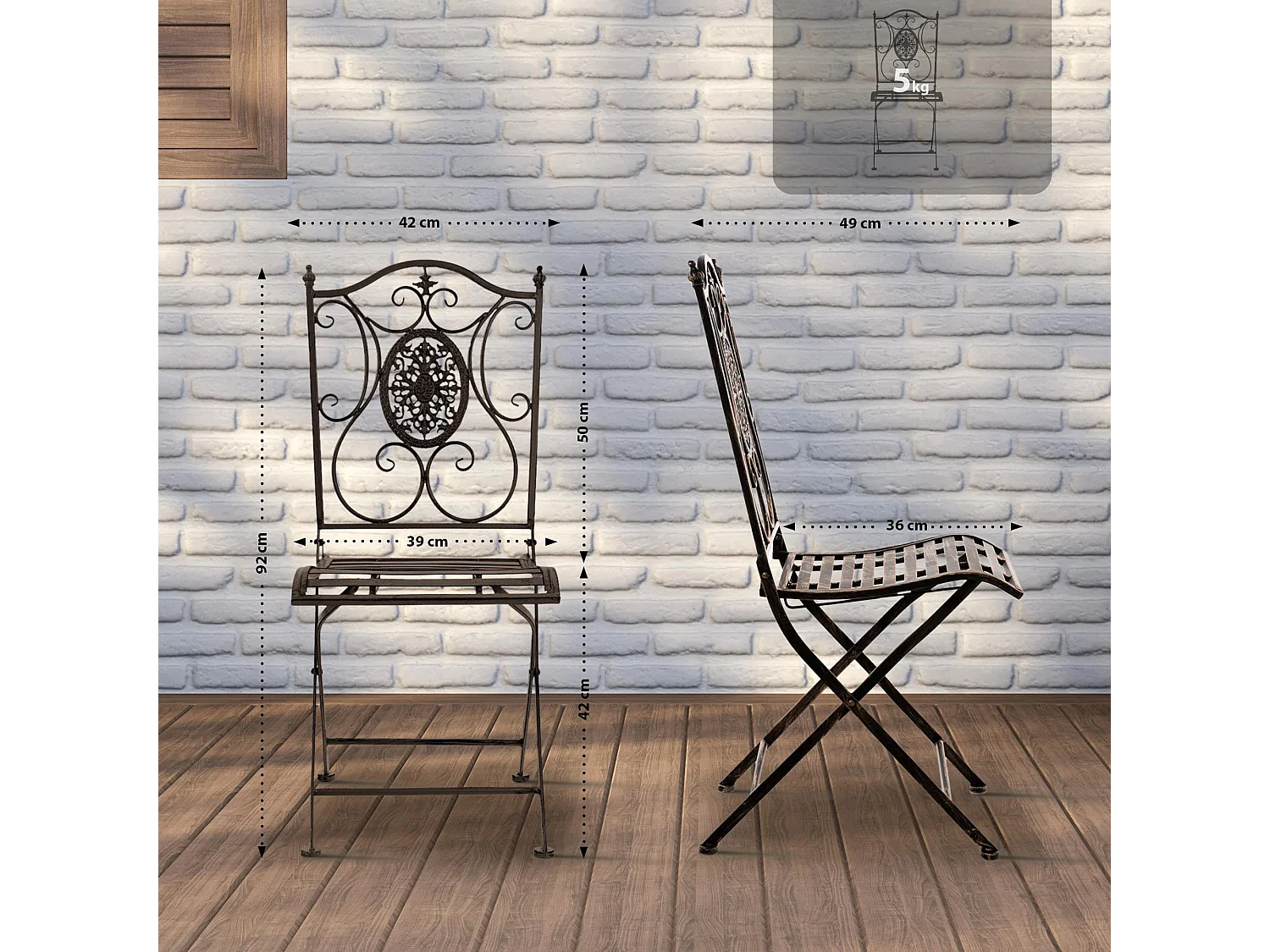 Lot de 2  Chaises de jardin - Métal - Bronze - Sibell