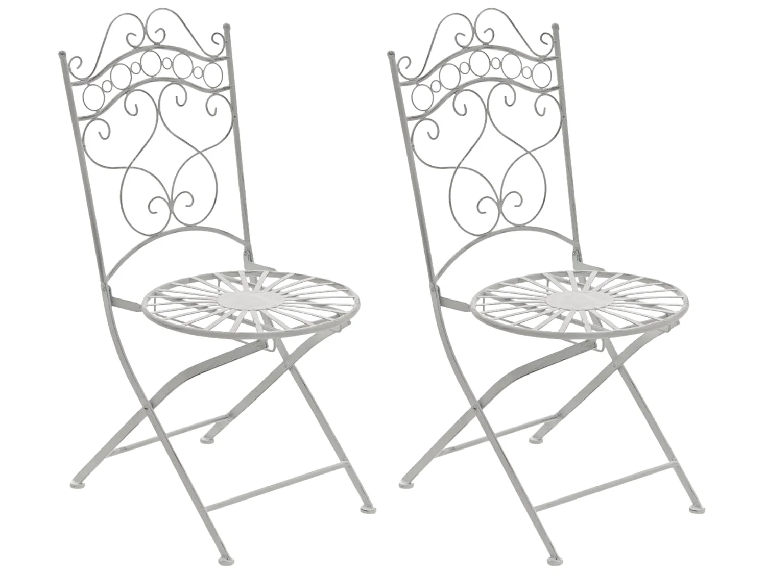 Lot de 2 Chaises de jardin - Métal & Fer galvanisé - Blanc antique - Indra