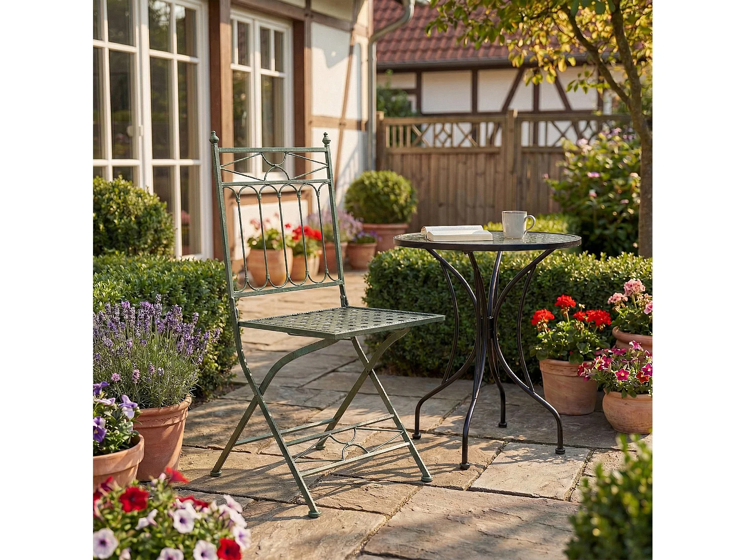 Lot de 2  Chaises de jardin - Métal - Vert antique - Asina