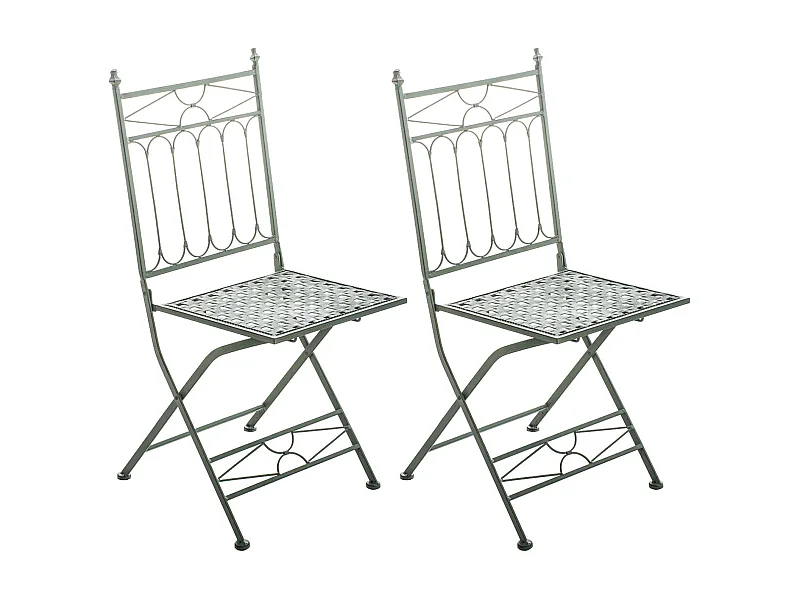 Lot de 2 Chaises de jardin - Métal & Métal - Vert antique - Asina