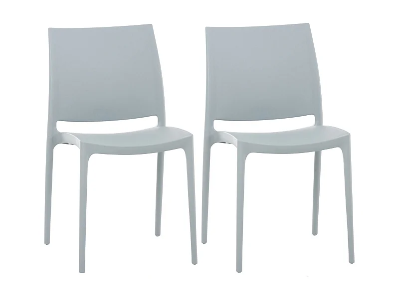 Lot de 2  Chaises de jardin - Plastique - Gris clair - Maya