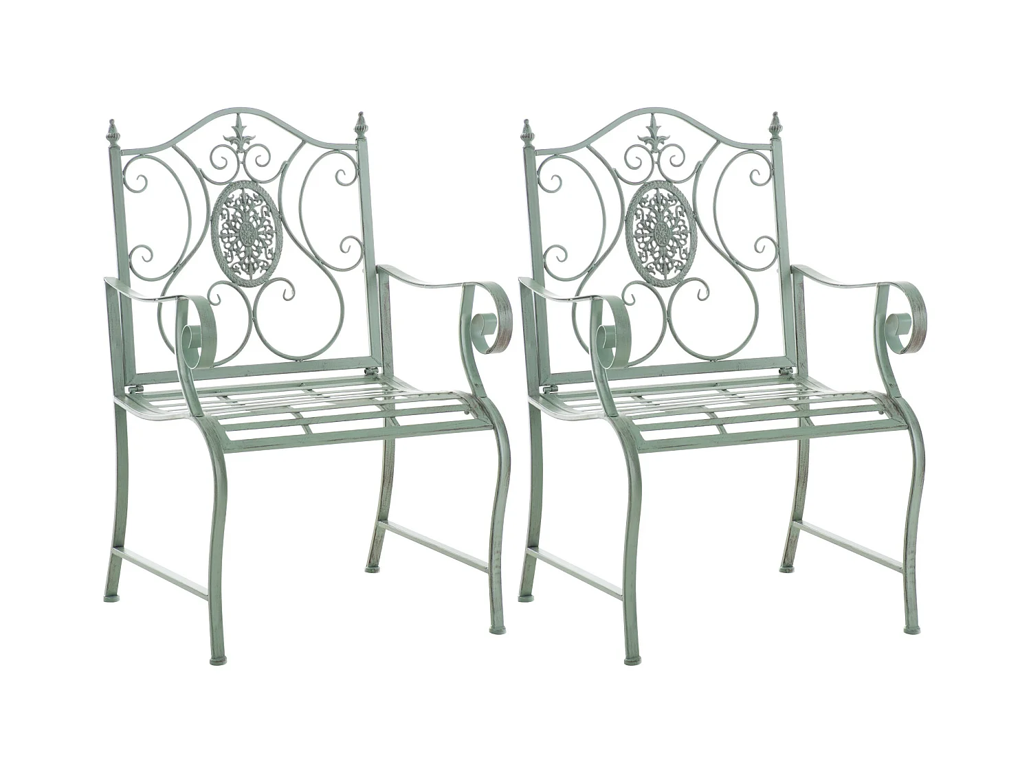 Lot de 2  Chaises de jardin - Métal & Chrome - Vert antique - Punjab