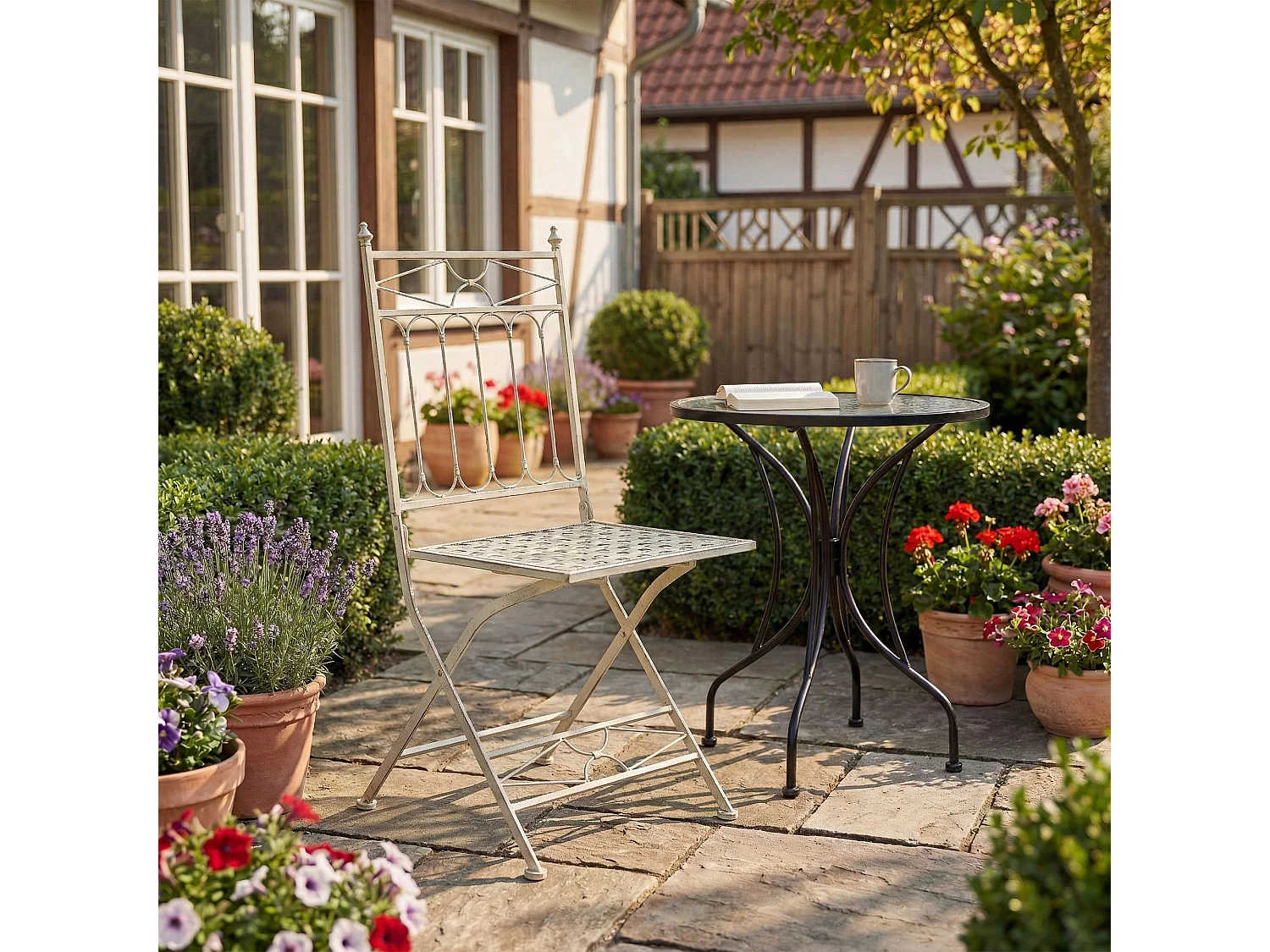 Lot de 2  Chaises de jardin - Métal - Crème antique - Asina