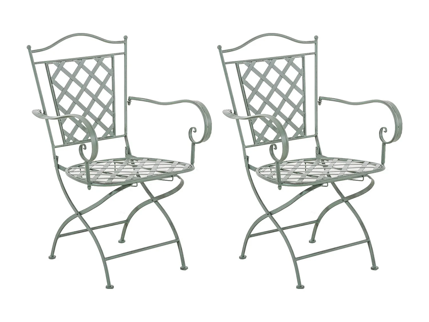 Lot de 2 Chaises de jardin - Métal & Fer galvanisé - Vert antique - Adara