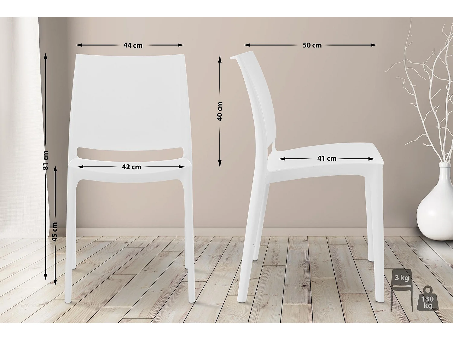 Lot de 2  Chaises de jardin - Plastique - Blanc - Maya