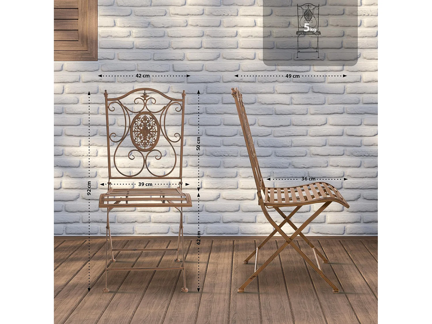 Chaises de jardin - Métal - Marron antique - Sibell