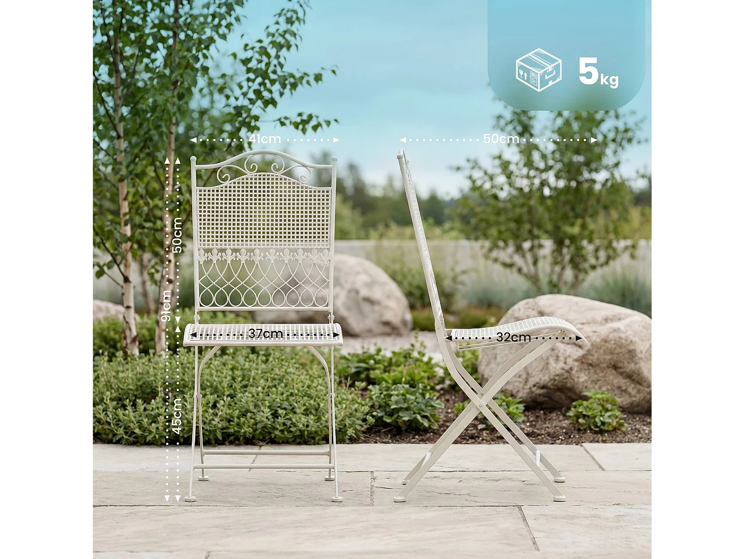 Lot de 2  Chaises de jardin - Métal - Blanc - Kiran