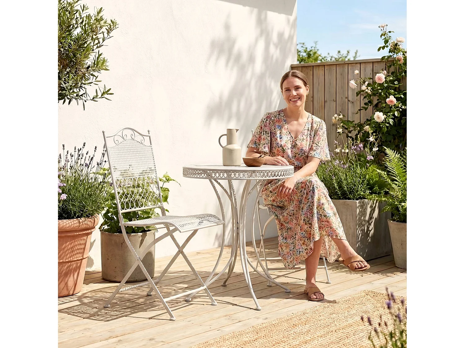 Lot de 2  Chaises de jardin - Métal - Blanc - Kiran