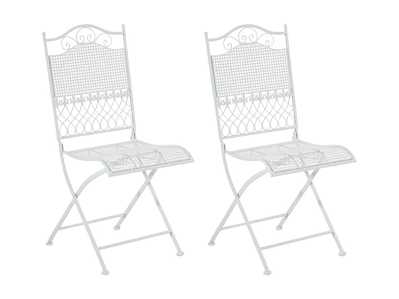Lot de 2  Chaises de jardin - Métal - Blanc - Kiran