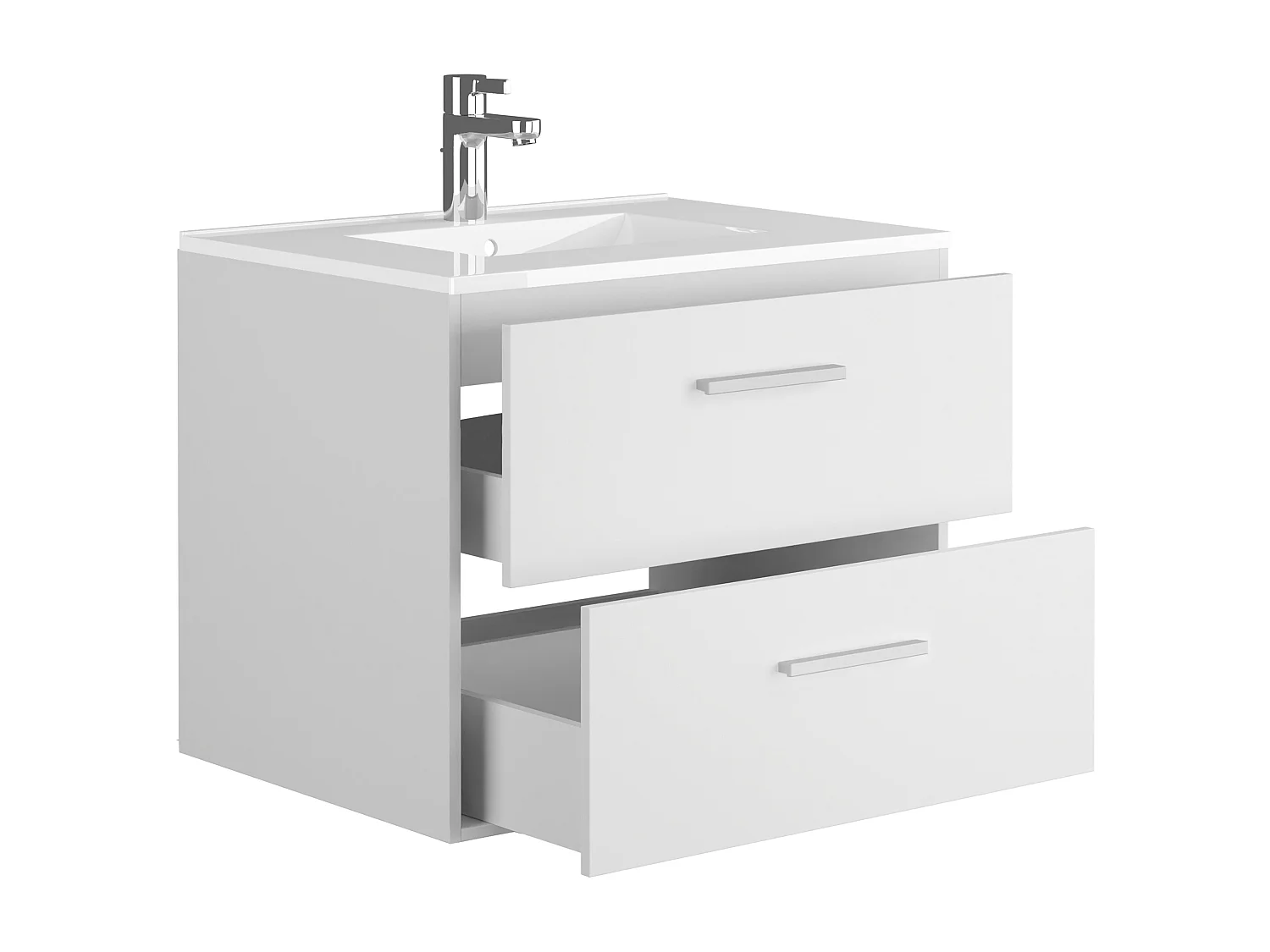 Meuble de salle de bain suspendu avec simple vasque - Coloris blanc - 60 cm - KAYLA