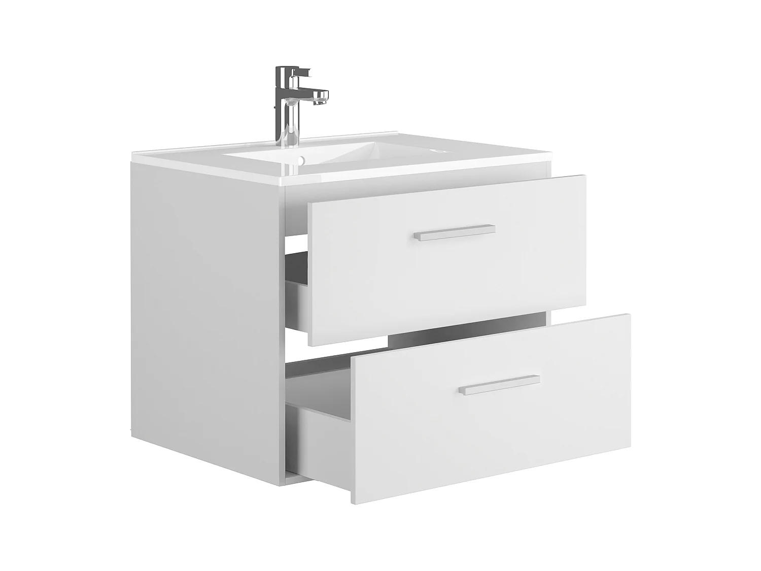 Waschbeckenunterschrank hängend mit Einzelwaschbecken - Weiß - 60 cm - KAYLA
